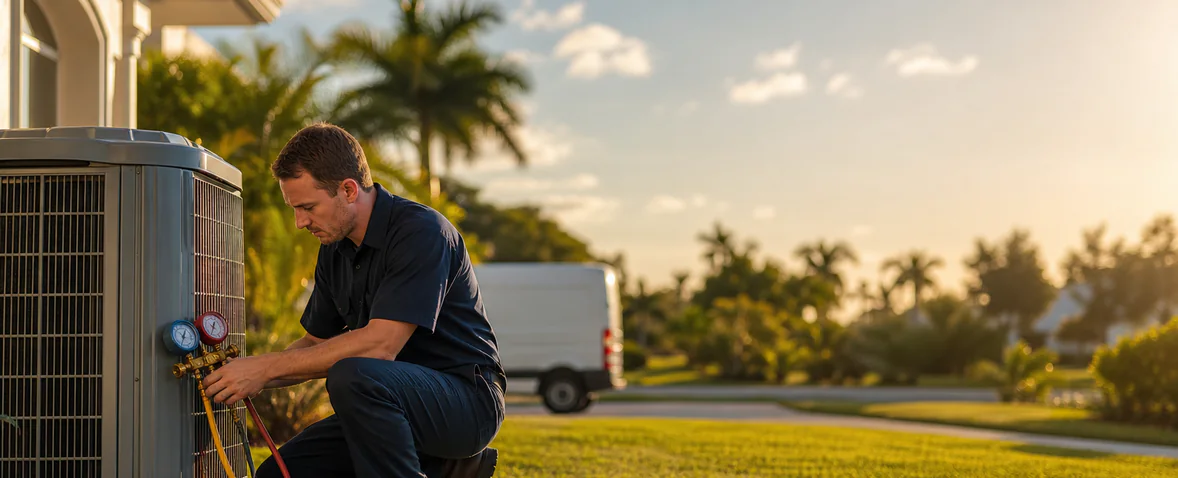 HVAC technician servicing residential air conditioner during Google Ads case study