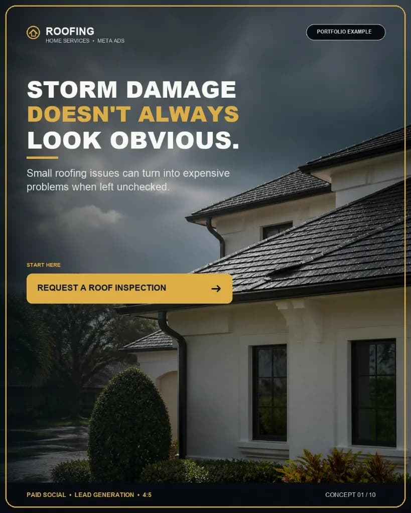 Roofing Meta Ads creative concept promoting storm damage inspections