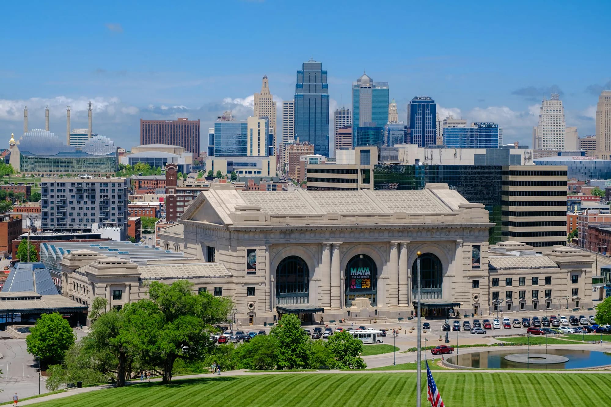 Kansas City, Missouri skyline and Missouri River area